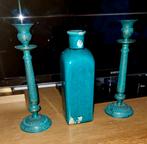 Robuuste Vaas turquoise met twee kandelaars, Ophalen of Verzenden