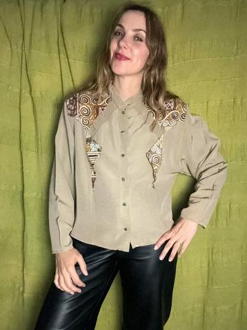 Vintage blouse - beige - print - 38 / M / medium  beschikbaar voor biedingen