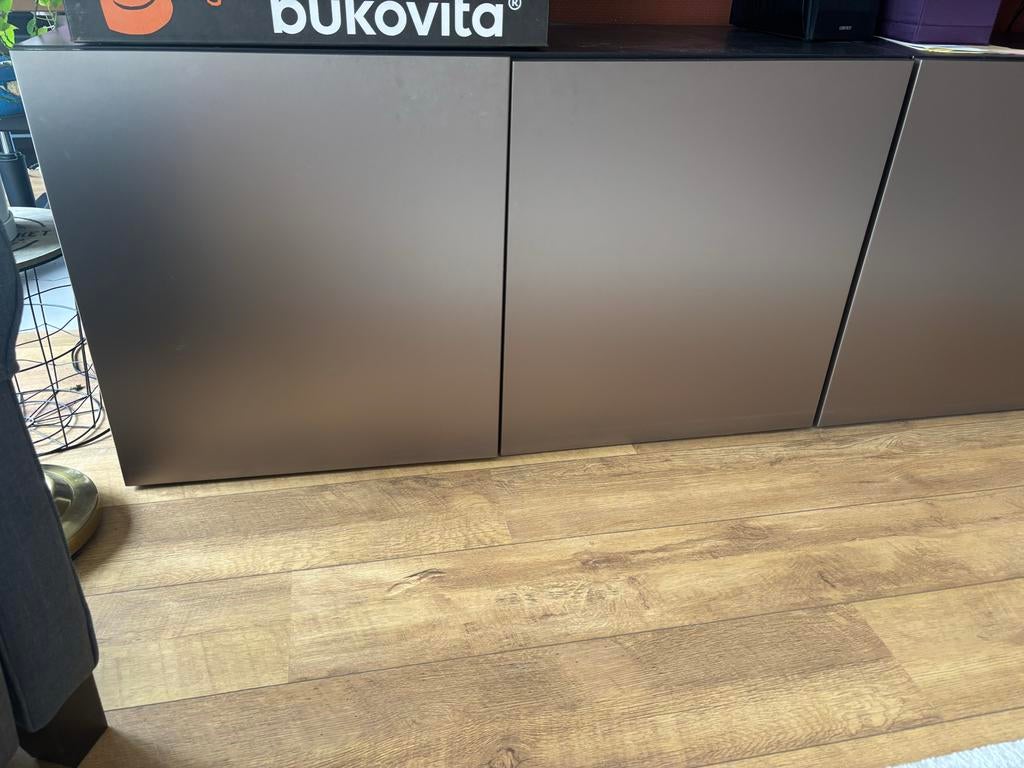IKEA BESTA TV-meubel zwartbruin met RIKSVIKEN deuren, Ophalen, Overige materialen, Gebruikt, 200 cm of meer