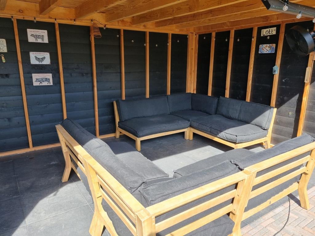 Palletbank Loungeset, in zijn geheel of per onderdeel, Ophalen, Gebruikt, Hardhout, Meer dan 8 zitplaatsen