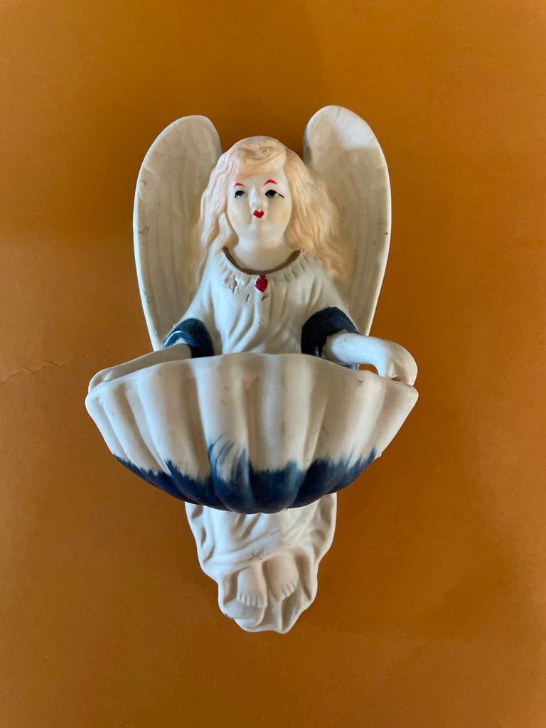 Vintage biscuit Engelen Wijwaterbakje - Religieuze Decoratie, Antiek en Kunst, Ophalen of Verzenden