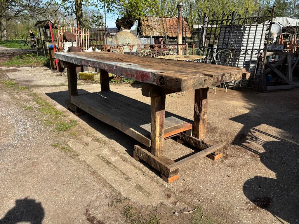 Oude eikenhouten werkbank of industriële werkplaats werkbank, Antiek en Kunst, Ophalen of Verzenden