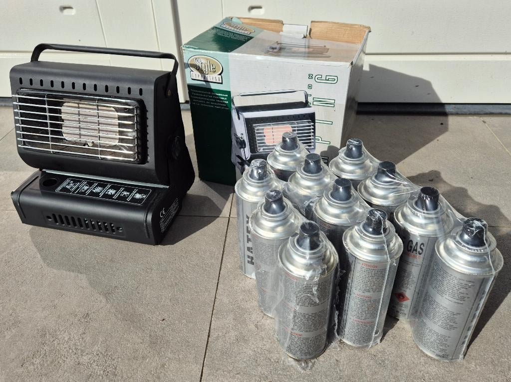 Draagbare camping gaskachel + 11 gasbussen (ontsteker kapot), Ophalen, Zo goed als nieuw