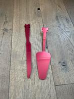 Taartschep en mes set - Roze met strikjes, Ophalen of Verzenden, Zo goed als nieuw, Overige materialen, Bestekset