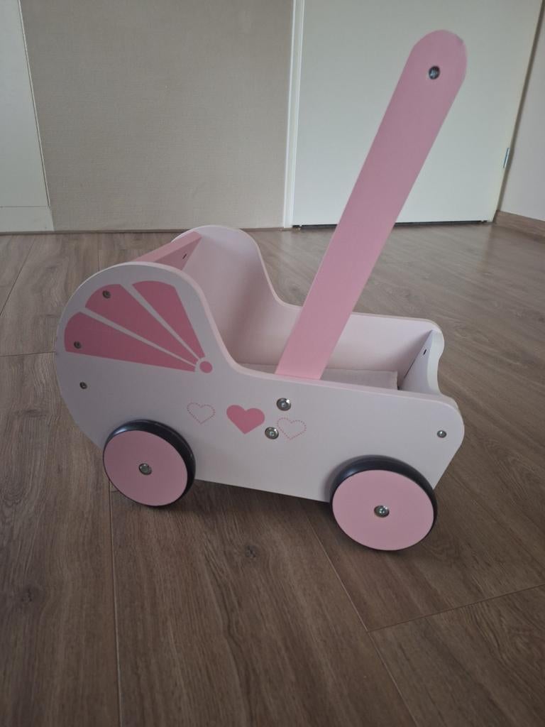Poppenwagen met duwstang, Kinderen en Baby's, Speelgoed | Houten speelgoed, Ophalen, Zo goed als nieuw, Duw- of Trekspeelgoed