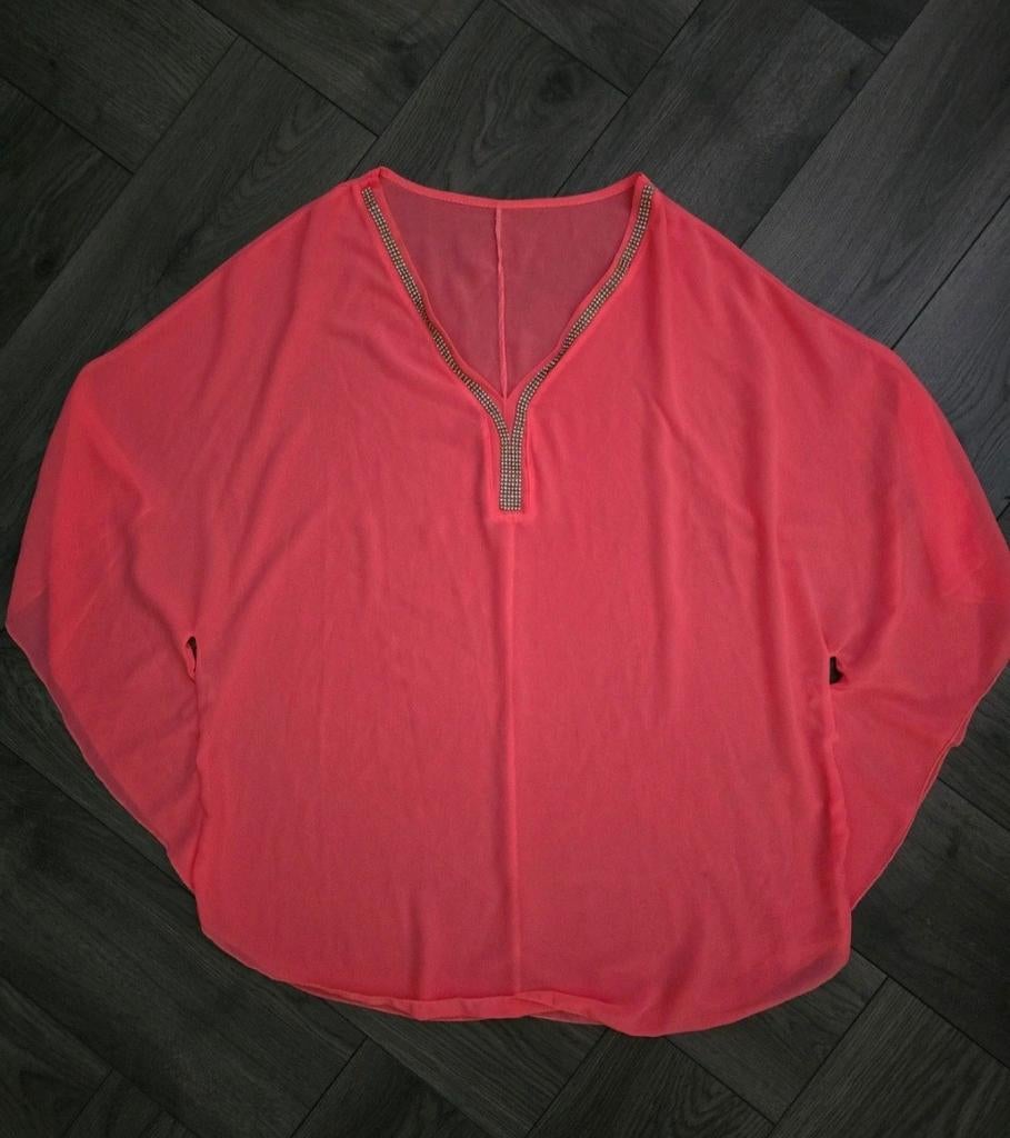 Neon Roze Blouse met Strass Steentjes - Maat M, Ophalen of Verzenden