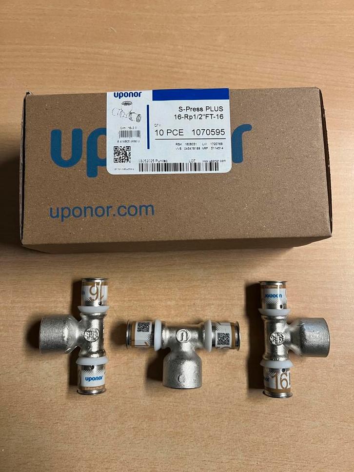 Partij Uponor S-Press Plus T-stuk 16 x Rp1/2" x 16, pers, Doe-het-zelf en Verbouw, Sanitair, Nieuw, Overige typen, Koper, Ophalen of Verzenden