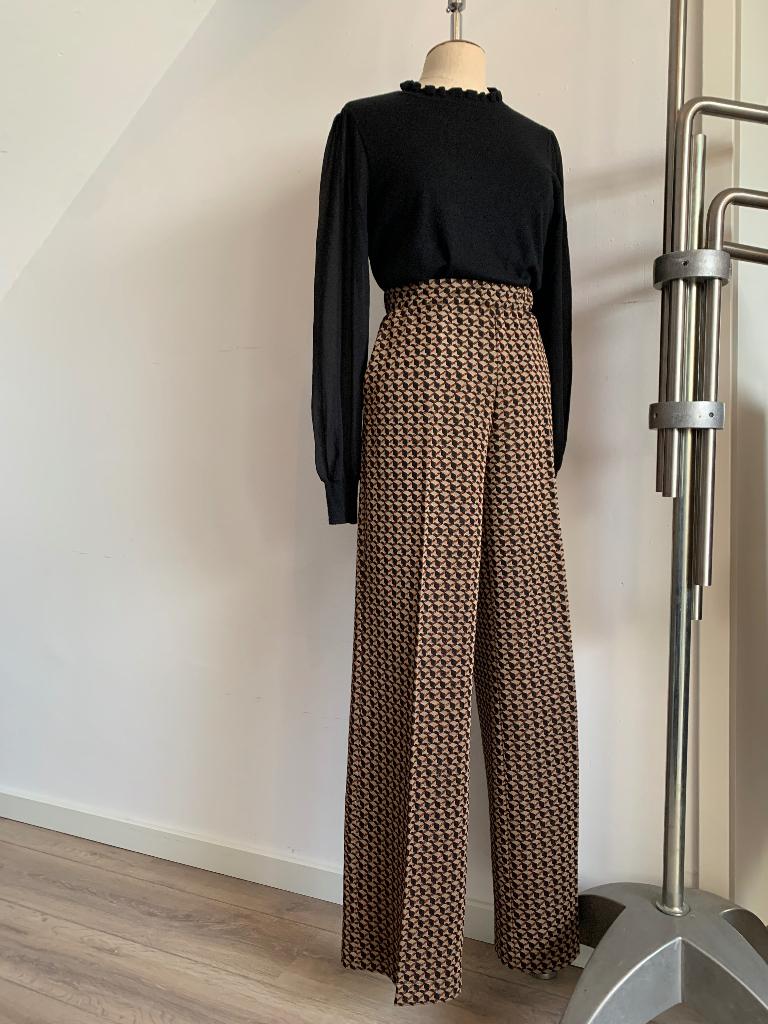 Corel lange pantalon broek ruit zwart beige bruin 40/L, Bruin, Verzenden, Nieuw, Lang