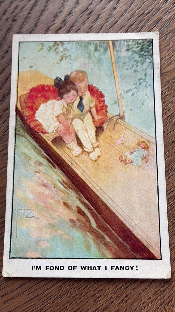 2 x Lawson WOOD. Kinderen in bootje. 1920. Vissen vangen, Ophalen of Verzenden, Voor 1920, Gelopen, Kinderen