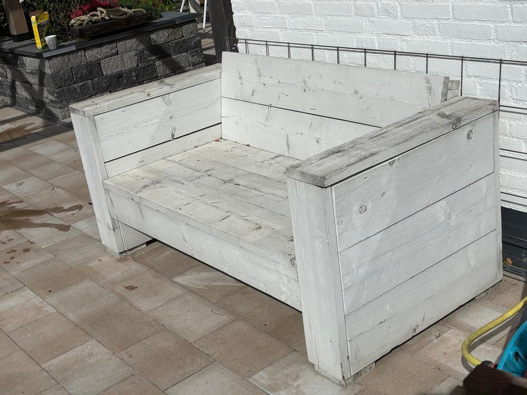 Steigerhouten tuinbank 2-persoons wit, Ophalen, Gebruikt, Hout