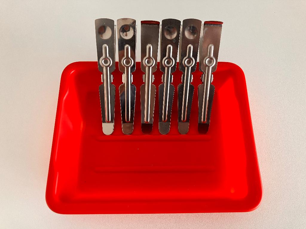 RVS pincet met veer 6 stuks - gebruikt - doen het nog prima, Ophalen of Verzenden, Gebruikt