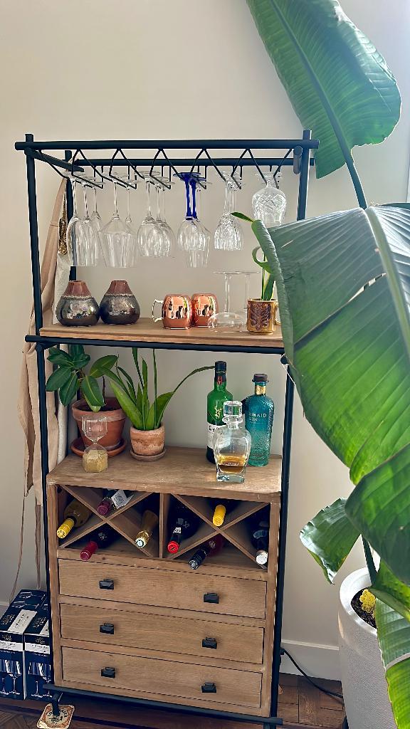 Wijnkast hout industrieel, Huis en Inrichting, Woonaccessoires | Wijnrekken, Zo goed als nieuw, 75 cm of meer, Hout, 5 tot 15 flessen