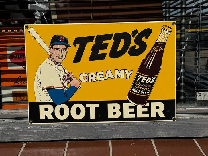 Vintage Ted's Creamy Root Beer Emaille Reclamebord, Antiek en Kunst, Antiek | Emaille, Ophalen