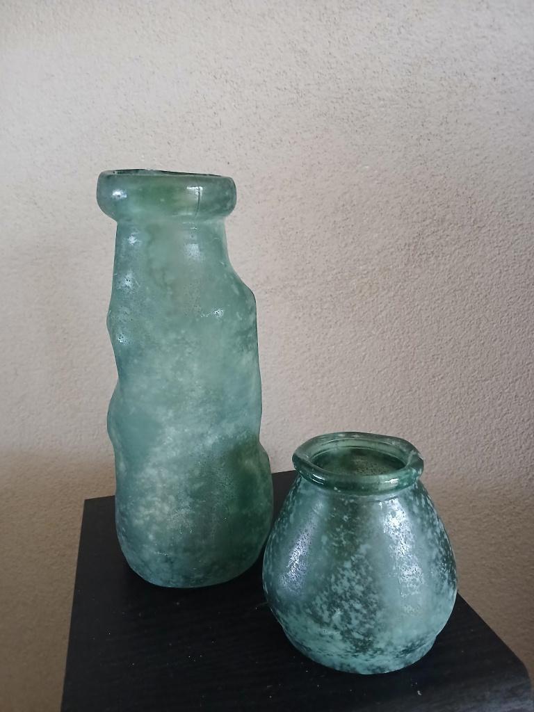 Groene vaasjes van glas, Nieuw, Ophalen of Verzenden, Glas, Minder dan 50 cm