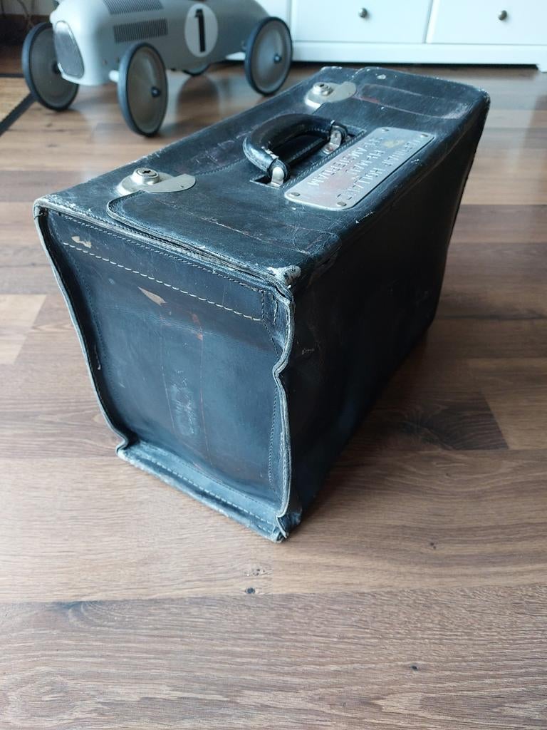 Vintage Martinair Holland pilotenkoffer rond 1969 Zwart leer, Ophalen of Verzenden, Gebruikt, Overige typen