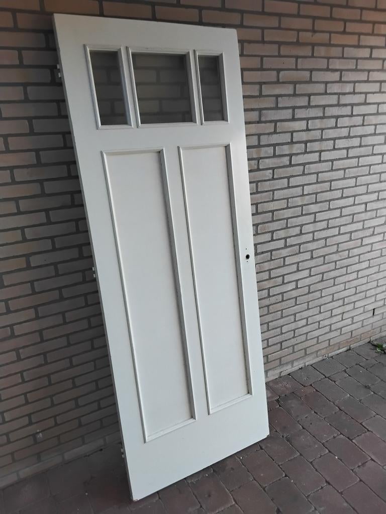 Eikenhouten binnendeur met gezandstraalde ruitjes, Ophalen, Binnendeur, 200 tot 215 cm