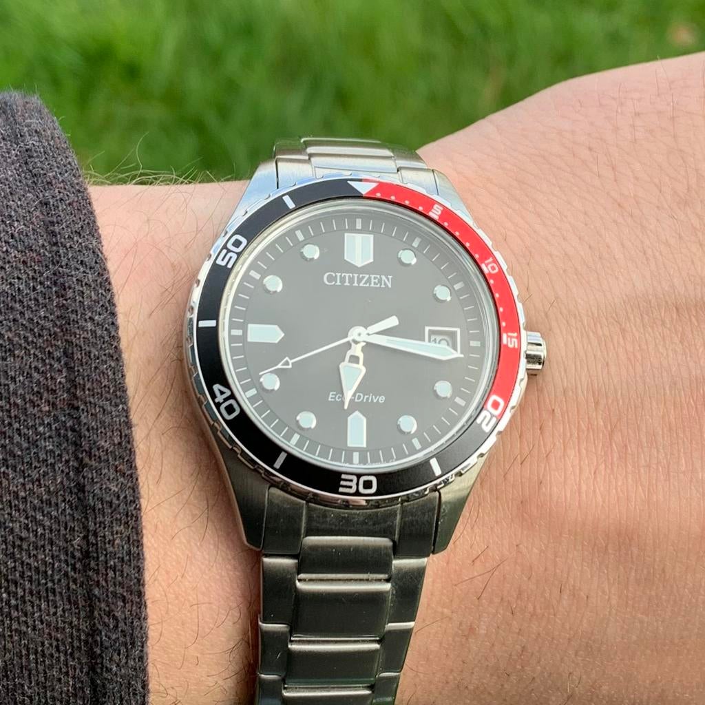 Citizen Eco-Drive Pepsi AW1820-81E heren horloge, Staal, Staal, Ophalen of Verzenden, Zo goed als nieuw