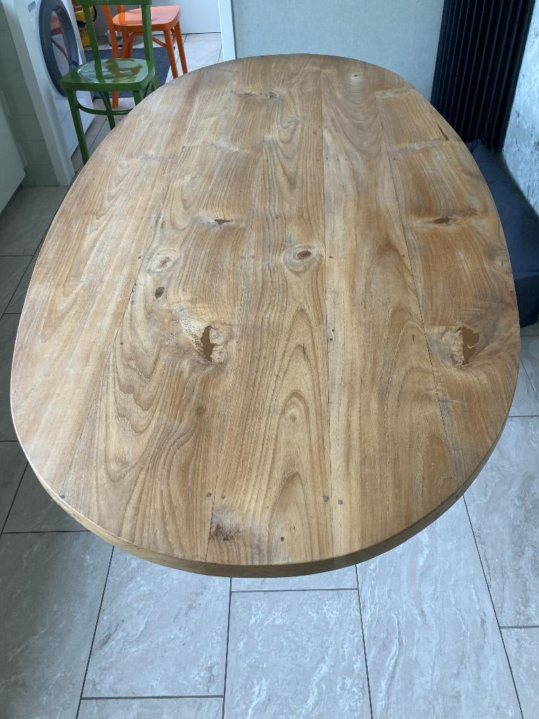 Ovale houten tafel, Ophalen, Gebruikt, Eikenhout, 50 tot 100 cm