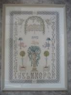 Borduurwerk merklap "Engeltjes 1992" in lijst met glas., Ophalen, Overige typen, Zo goed als nieuw, 75 tot 100 cm