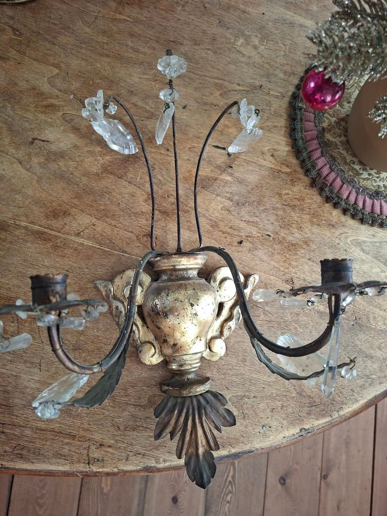 Antieke bois dore wand kandelaar, Antiek en Kunst, Curiosa en Brocante, Ophalen of Verzenden