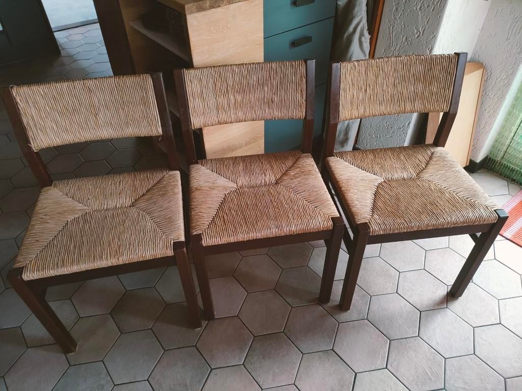 3 Eetkamerstoelen vintage. Biezen zitting (Martin Visser), Huis en Inrichting, Stoelen, Ophalen