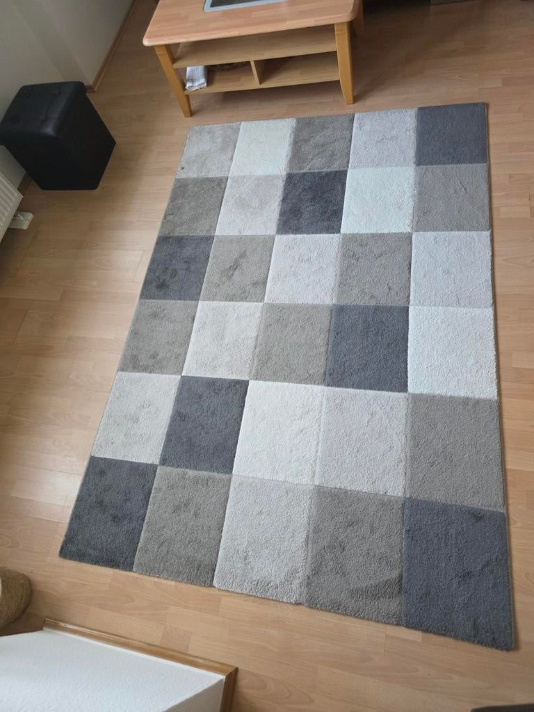 Modern Vloerkleed Grijs/Wit Geblokt - Zo goed als nieuw, Huis en Inrichting, Modern, Geblokt, 150 tot 200 cm, 200 cm of meer, Ophalen of Verzenden