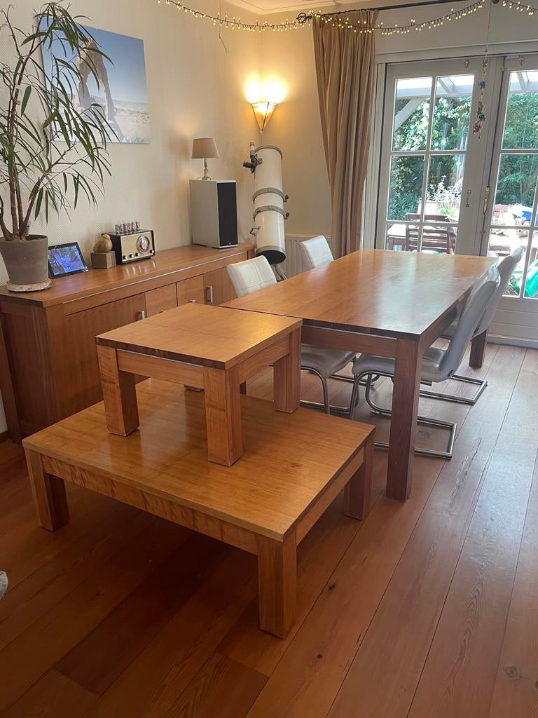 Driedelige Tafelset - Eettafel, Salontafel en Bijzettafel, Ophalen, Gebruikt, 100 tot 150 cm, 200 cm of meer