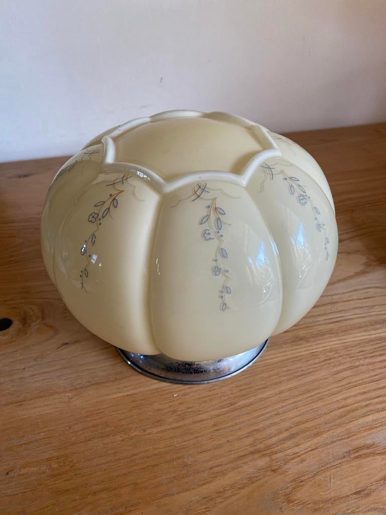 Vintage Art Deco plafondlamp, pompoenvormig, melkglas, Ophalen