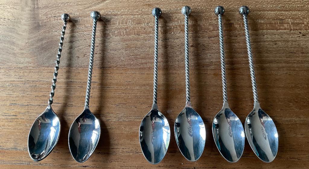 6 verzilverde theelepels HH 100 Douwe Egberts + stiefdochter, Antiek en Kunst, Ophalen of Verzenden