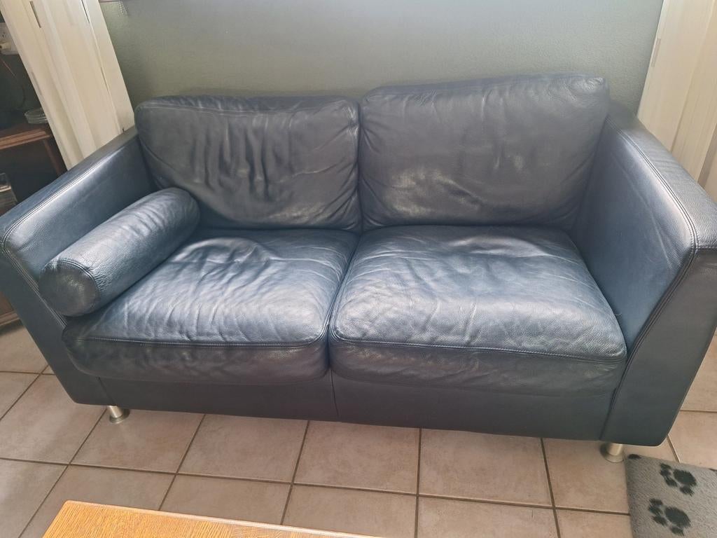 2 en 2,5 persoons lederen banken. Blauw., Ophalen, Gebruikt, 150 tot 200 cm, Tweepersoons