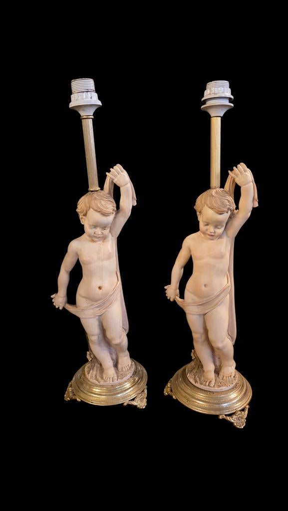 Groot paar antieke Franse porseleinen Engelen lampen, Ophalen