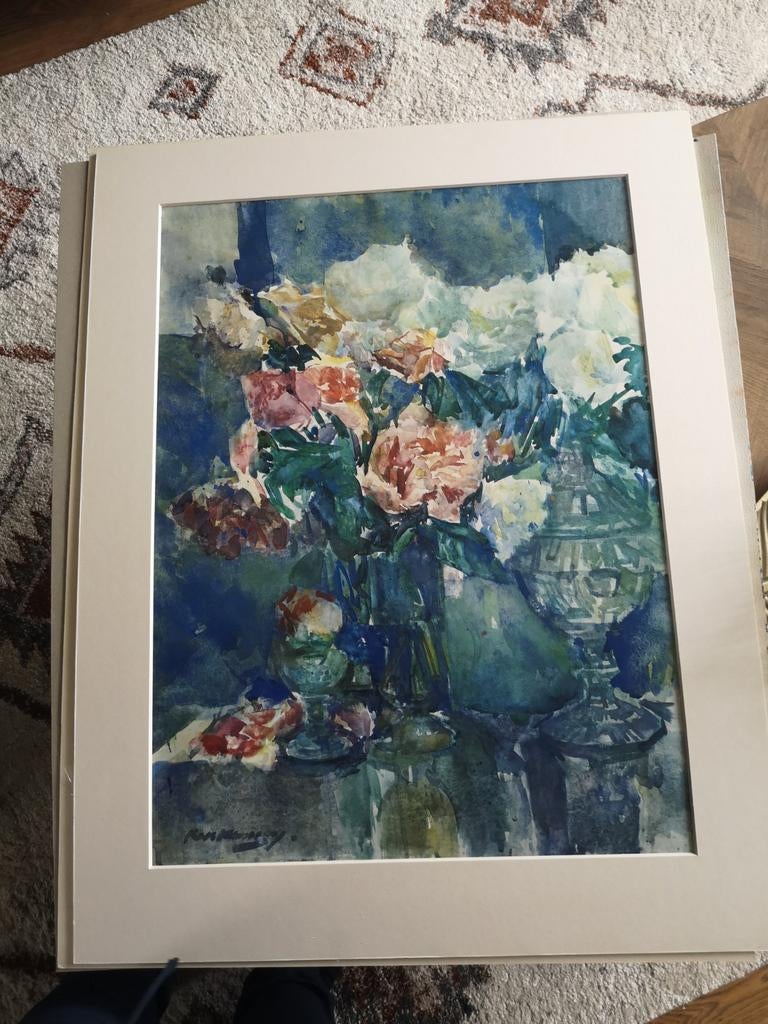 Kees Verweij - Rozen en Pioenrozen (1957), Antiek en Kunst, Kunst | Tekeningen en Foto's, Ophalen of Verzenden