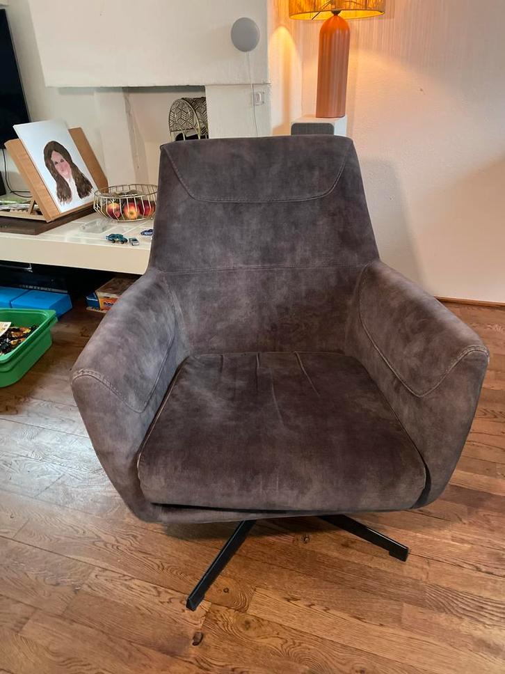 Label51 Draaibare stoel. Velvet grijs., Huis en Inrichting, Fauteuils, Zo goed als nieuw, Stof, 75 tot 100 cm, 75 tot 100 cm, Ophalen