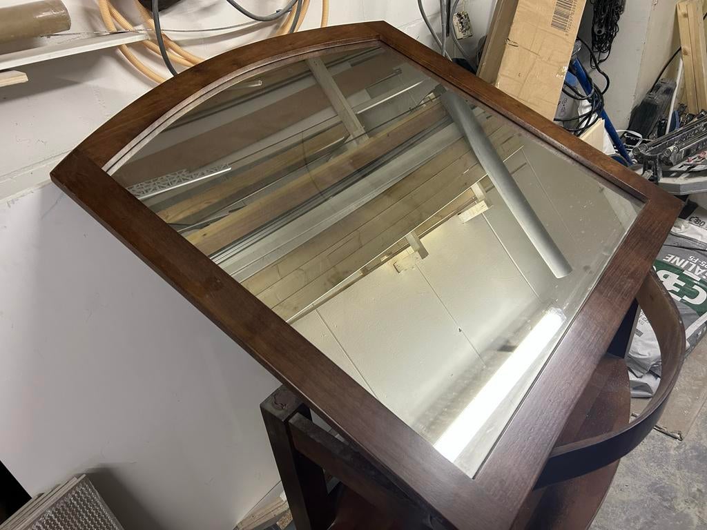 Nostalgische wastafel en spiegel volhout met porseleinen bak, Ophalen, Gebruikt, 75 tot 100 cm, Minder dan 100 cm