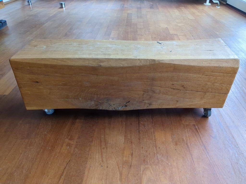 Massief eikenhouten balk / salontafel, Huis en Inrichting, Tafels | Salontafels, Ophalen, Minder dan 50 cm, Gebruikt, 100 tot 150 cm