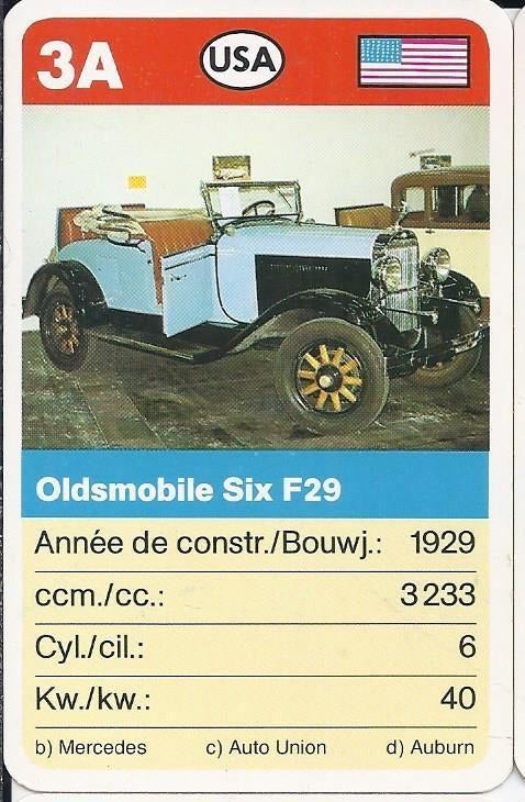 Kw4520 autokaartje 3a oldsmobile six f29, Ophalen of Verzenden, Zo goed als nieuw, Auto's