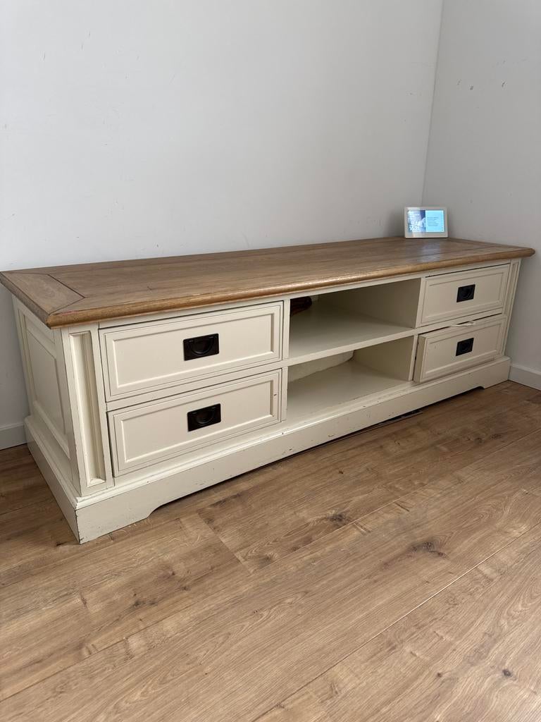 Stijlvol Tv-meubel Kast met Lades en Open Vakken, Gebruikt, 150 tot 200 cm, Ophalen of Verzenden, Minder dan 100 cm