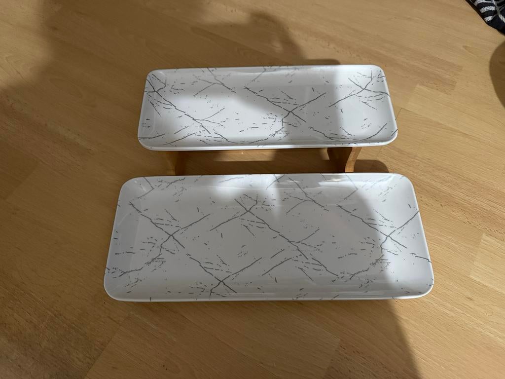 Etagère met 2 etages - wit met marmerlook, Ophalen of Verzenden, Zo goed als nieuw