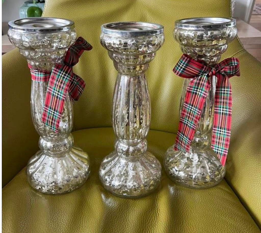 2 st. Zilver Glazen Kelk Kandelaar / Lifestyle ijzer etc etc, Overige materialen, Ophalen of Verzenden, Zo goed als nieuw, Bruin