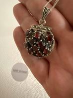 S262/Vintage/Antieke 925  GRANAAT-MARCASIET ketting, Gebruikt, Verzenden, X, Zilver