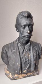 Grote oude gipsen buste van een besnorde man, Antiek en Kunst, Ophalen