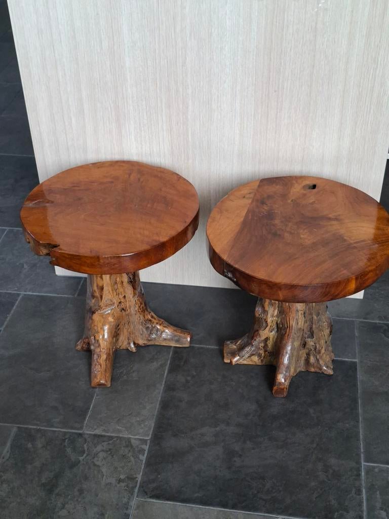 Twee boomstam bijzet tafeltjes, Ophalen, Minder dan 45 cm, Minder dan 55 cm, Rond