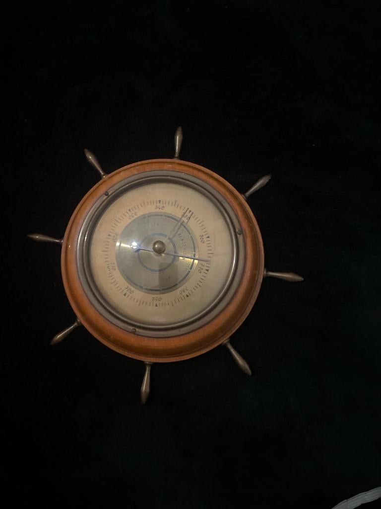 Vintage Barometer Scheepsroer - Hout & Messing, Ophalen of Verzenden, Gebruikt, Barometer