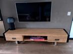 Tv wandmeubel zwart metaal met mangohout, Huis en Inrichting, Kasten | Televisiemeubels, Gebruikt, 150 tot 200 cm, Minder dan 100 cm