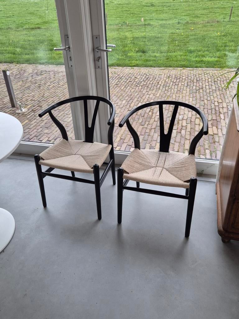 Eetkamer stoellen Y-chair - Beukenhout & Papieren Koord, Huis en Inrichting, Stoelen, Ophalen, Scandinavisch design, Mid-century modern