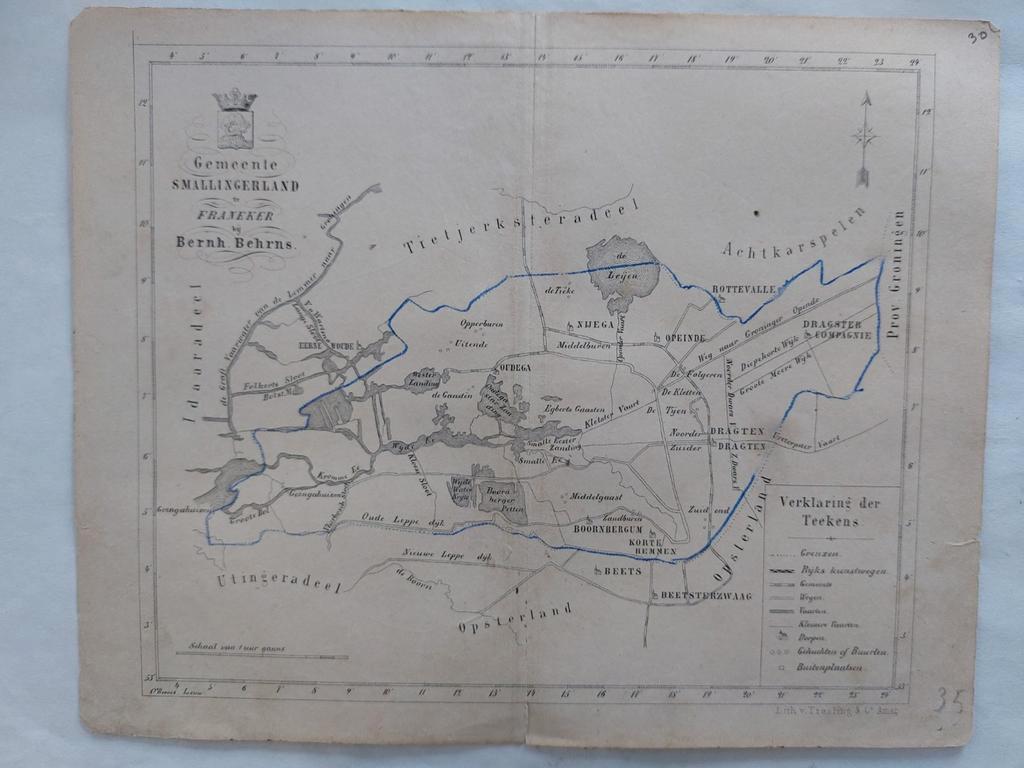 30 / Smallingerland Litho uit 1861, Ophalen of Verzenden