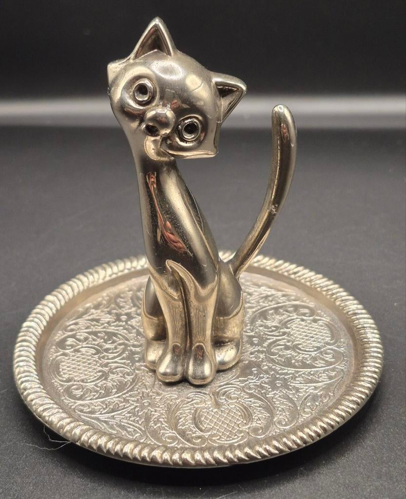 Zilverkleurige ringhouder kat - Zink legering, Ophalen of Verzenden