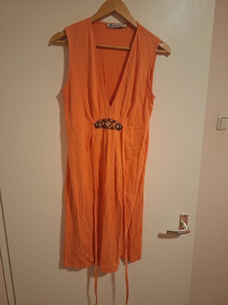 Queens Mum jurk zalm/oranje Maat L, Maat 42/44 (L), Oranje, Ophalen of Verzenden, Zo goed als nieuw