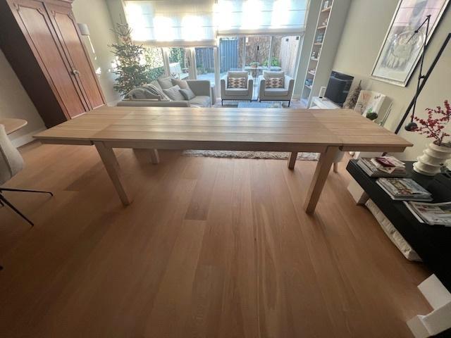 Eettafel, massief eiken van Keijser en Co, Huis en Inrichting, Tafels | Eettafels, Gebruikt, 50 tot 100 cm, 200 cm of meer, Vijf personen of meer