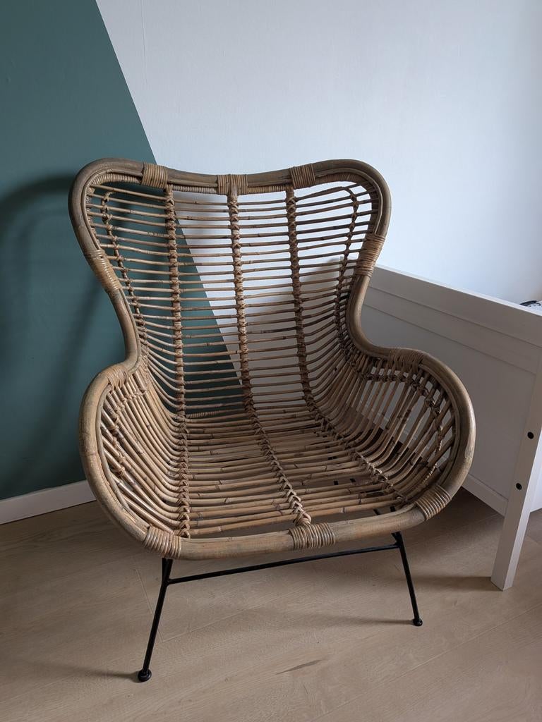 Grote rieten / rotan lounge stoel, Ophalen, Bruin, Riet of Rotan, Zo goed als nieuw